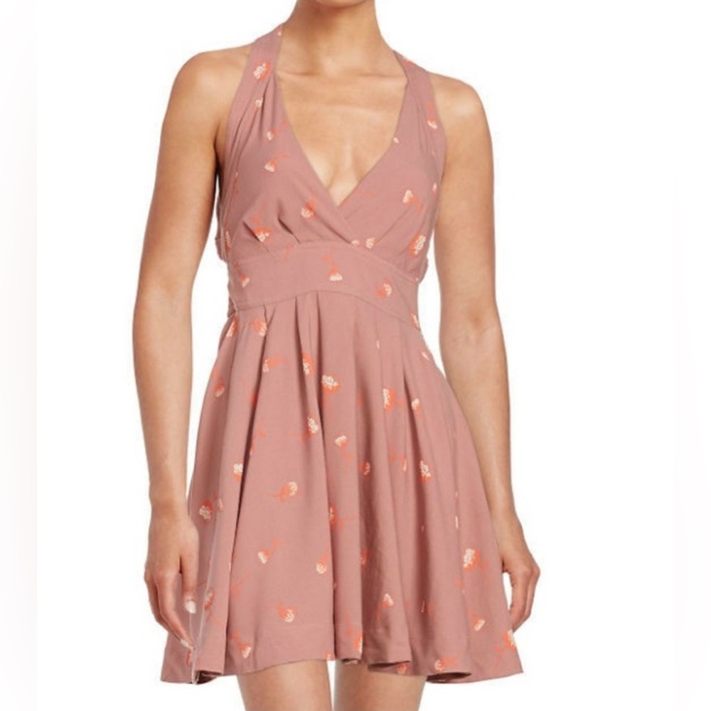 Free People Mini’s For You Dandelion Halter Criss Cross Skater Dress Size 2 Pink